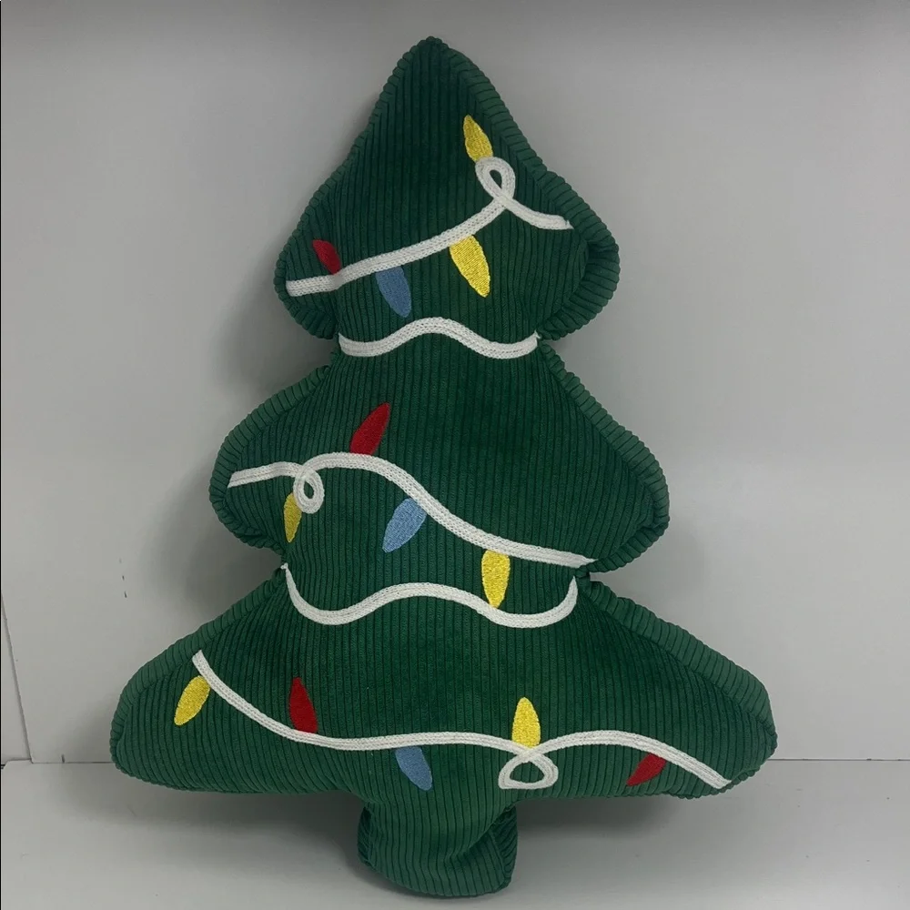 Holiday Green Christmas Tree Pillow with Lights